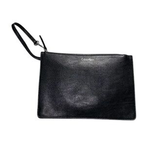 Calvin Klein Black Leather Wristlet Classic Elegant Clutch EUC